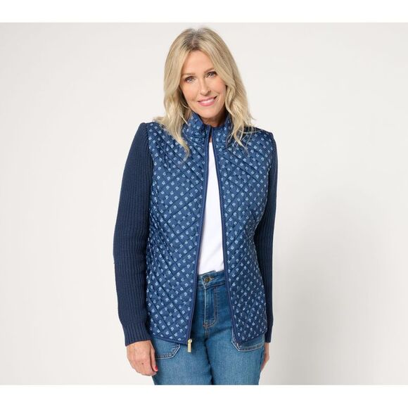 Denim & Co. Women's Jacket Sz L Heritage Quilted Sweater Blue A670096 - Picture 1 of 4